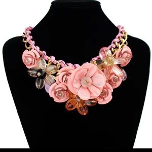 Aratta Statement Necklace - Pink Flower Cluster 16”-18”